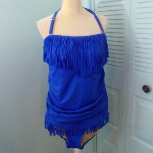 SWIMSUITS FOR ALL 18 2-PIECE TANKINI SET HALTER STRAP FRINGE RUCHED ASYMMETRIC